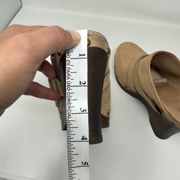 UGG Nubuck Leather Studded Slip On Wedge Mules Heels Womens - Picture 5 of 15